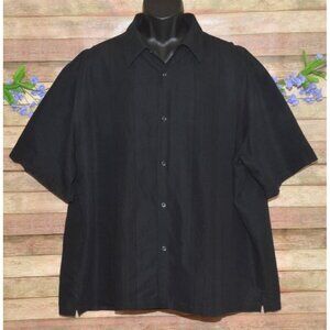 Claiborne Men's Guayabera Shirt Black Classic Neutral Button Front Camp Size 3XL